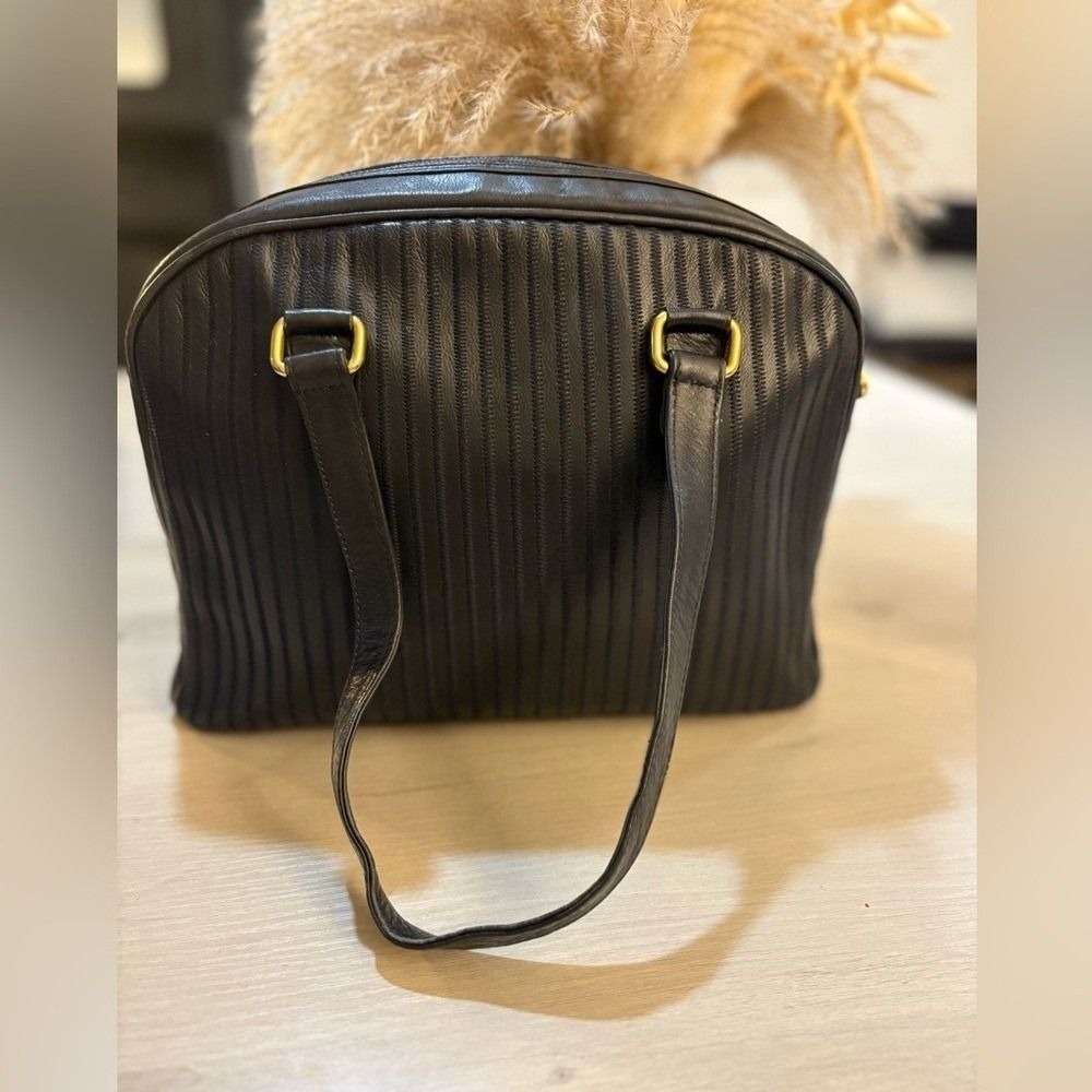Fendi Black‎ Leather Shoulder /hand Bag with Gold Accents 13""x10"x3.5"